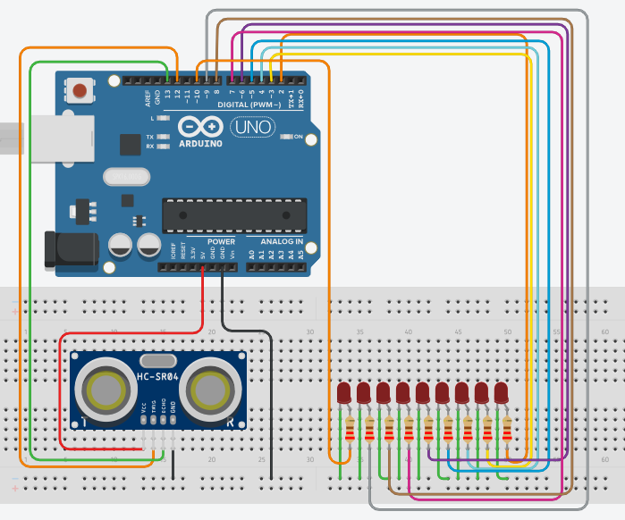 Ultrasonic LED Distance Indicator Circuit